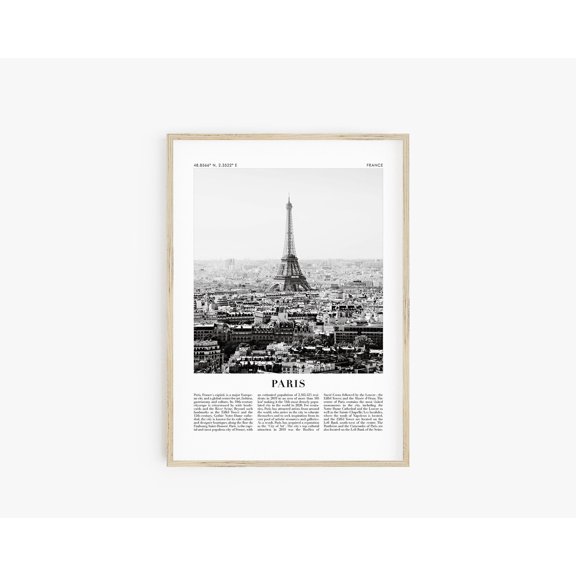 Paris France Black And White Coordinate Travel Poster, City Wall Art Print