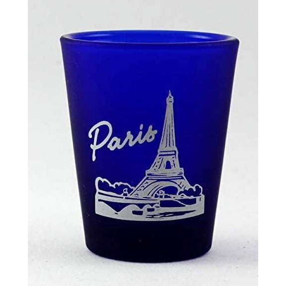 Paris France Cobalt Blue Frosted Shot Glass