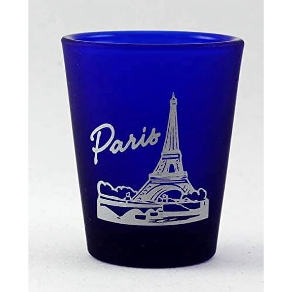 Paris France Cobalt Blue Frosted Shot Glass