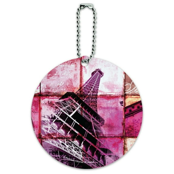 Paris France Eiffel Tower Arc de Triomphe Tile Collage Round Luggage ID Tag Card Suitcase Carry-On