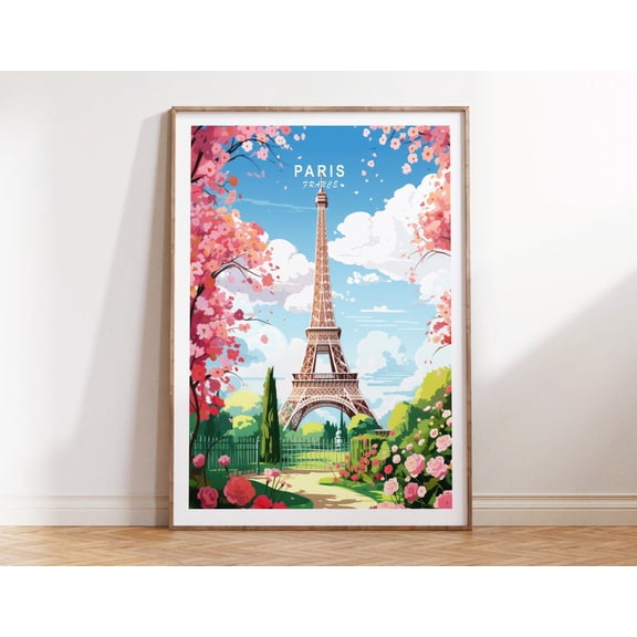 Paris France Eiffel Tower Birthday Travel Scenery Wall Art V3, Unframed Paper Print Size 8x12