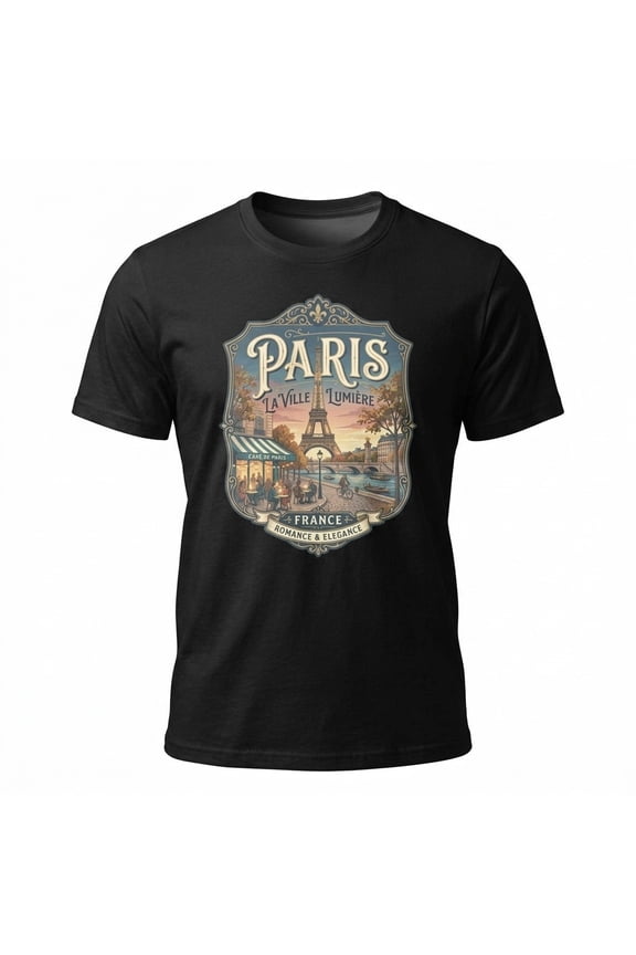 Paris France Eiffel Tower Cafe Graphic T-Shirt Unisex Travel Tee