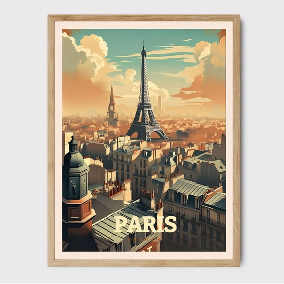 Paris France Eiffel Tower City Poetry Illustration Wall Art, Unframed Paper Poster 8x10in
