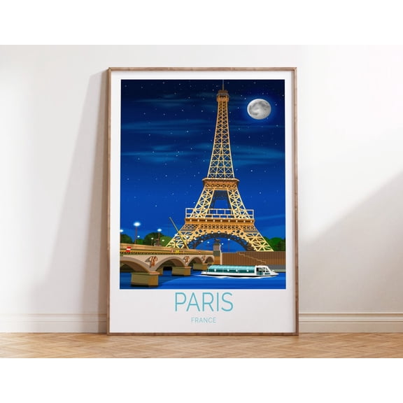 Paris France Eiffel Tower Landmark Print, Unframed Paper Print Size 8x12