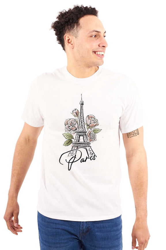 Paris France Eiffel Tower Roses Plus Size Crewneck Graphic Tee Shirt Brisco Brands 5X
