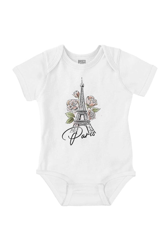 Paris France Eiffel Tower Roses Romper Boys or Girls Infant Baby Brisco Brands NB