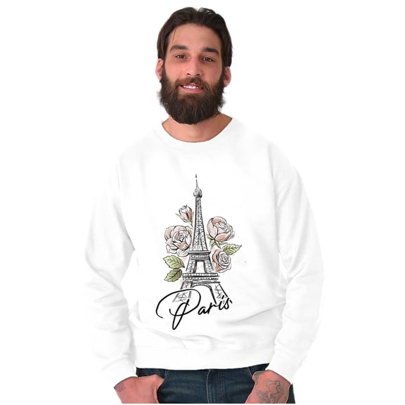 Paris France Eiffel Tower Roses Unisex Plus Fleece Graphic Sweatshirt Brisco Brands 2X