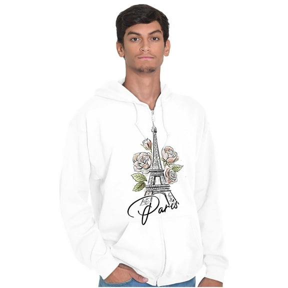 Paris France Eiffel Tower Roses Unisex Fleece Graphic Zip Up Hoodie Brisco Brands 2X