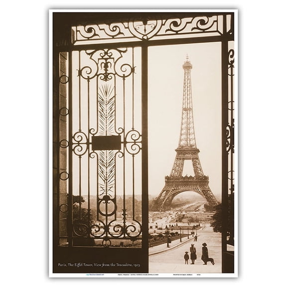 Paris France - Eiffel Tower (Tour Eiffel) Trocadéro Palais de Chaillot - Vintage Travel Poster c.1925 - Master Art Print 10in x 14in