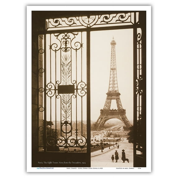 Paris France - Eiffel Tower (Tour Eiffel) Trocadéro Palais de Chaillot - Vintage Travel Poster c.1925 - Master Art Print (Unframed) 9in x 12in