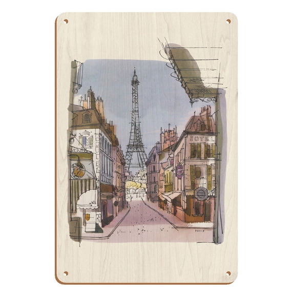 Paris France - Eiffel Tower - Vintage Airline Travel Poster by David Klein c.1960s - 8 x 12 inch Vintage Wood Art Sign