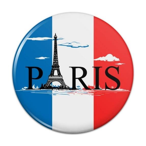 Paris France Eiffel Tower and Flag with Clouds Kitchen Refrigerator Locker Button Magnet