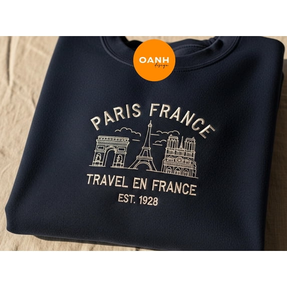 Paris France Embroidered Sweatshirt, Eiffel Tower Souvenir Crewneck, Travel En France Vacation T-Shirt, Trendy Summer Shirt, Gift for Women