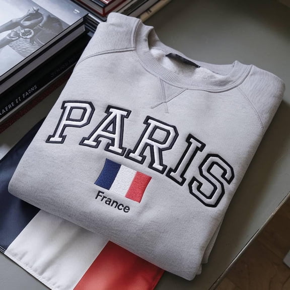 Paris France Embroidered Sweatshirt, Embroidered City Crewneck, France Flag Sweater, Paris Travel Gift, France Souvenirs, Unisex Pullover