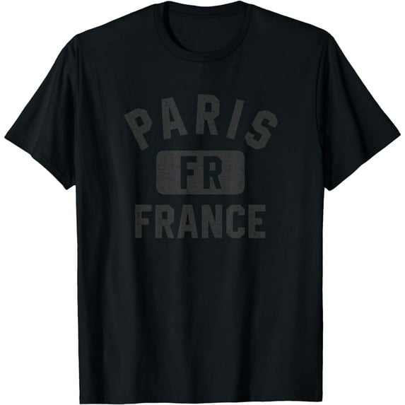 Paris France FR Gym Style Black with Distressed Black Print T-Shirt