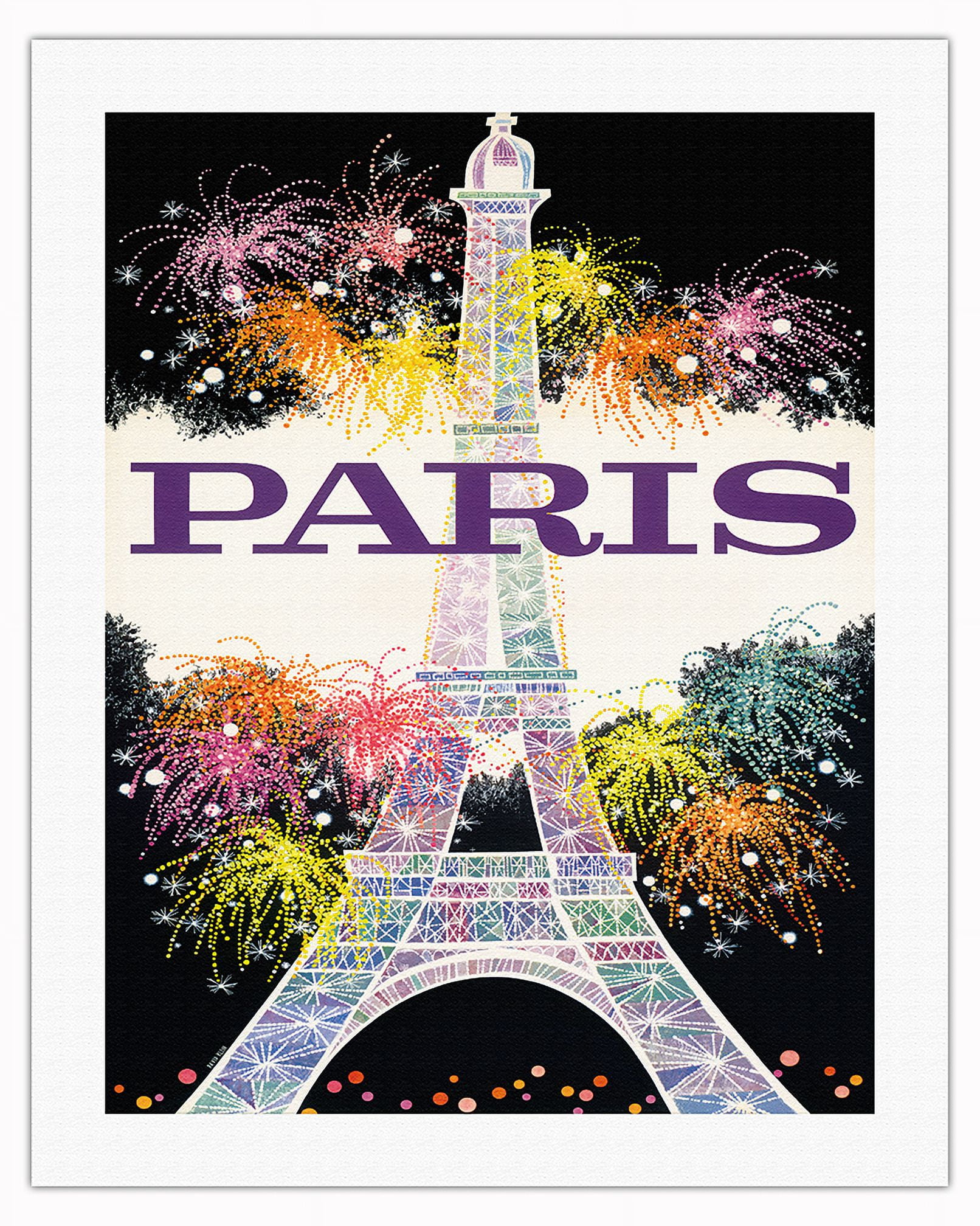 Paris France - Fireworks at Eiffel Tower - Vintage Travel Poster by ...