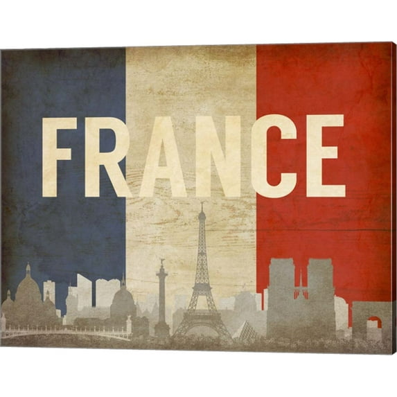 Paris, France - Flags and Skyline by Take Me Away, Canvas Wall Art, 20W x 16H