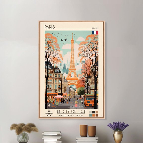 Paris France Mid Century Modern Travel Poster, Unframed Size 8x12