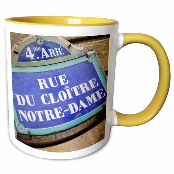 3drose, Paris France, Notre Dame Cathedral, 11oz Two-tone Yellow Mug