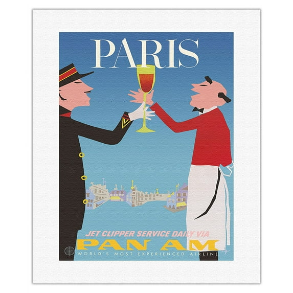Paris France - Pan American World Airways - Vintage Airline Travel Poster by Aaron Fine c.1958 - Fine Art Rolled Canvas Print 16in x 20in