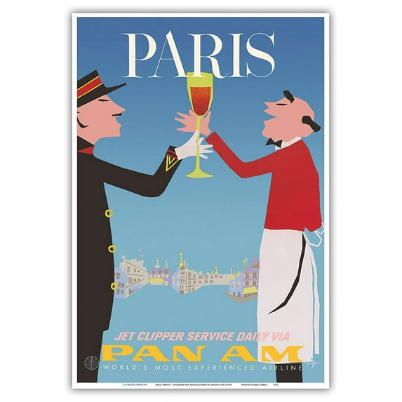 Paris France - Pan American World Airways - Vintage Airline Travel Poster by Aaron Fine c.1958 - Master Art Print (Unframed) 13in x 19in