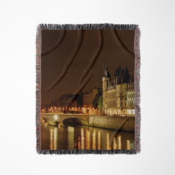 Paris France, Paris And The Seine River At Night, Woven Blanket
