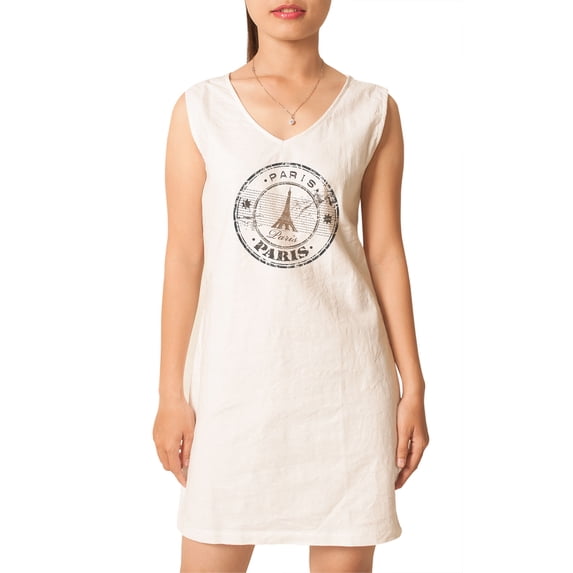 Paris - France Printed Vintage V-neck Linen Mini Shift Dress WDS_02 6