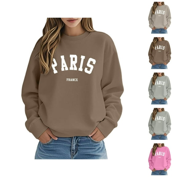 Paris France Sweatshirts for Women 2025 Fall Winter Long Sleeve Crewneck Vacation Sweatshirt Pullover Tops Streetwear