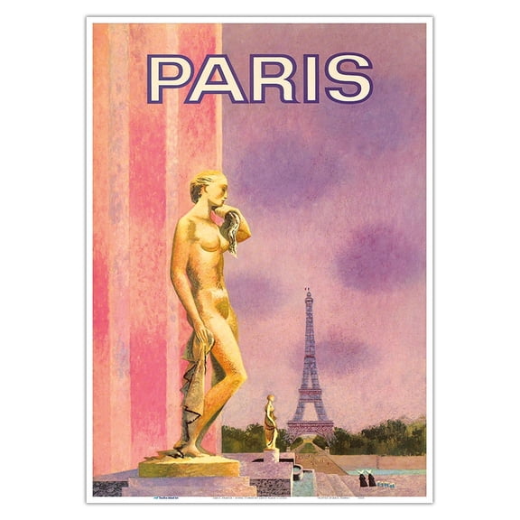 Paris France - The Eiffel Tower - Vintage Travel Poster by David Klein c.1950s - Master Art Print 10in x 14in