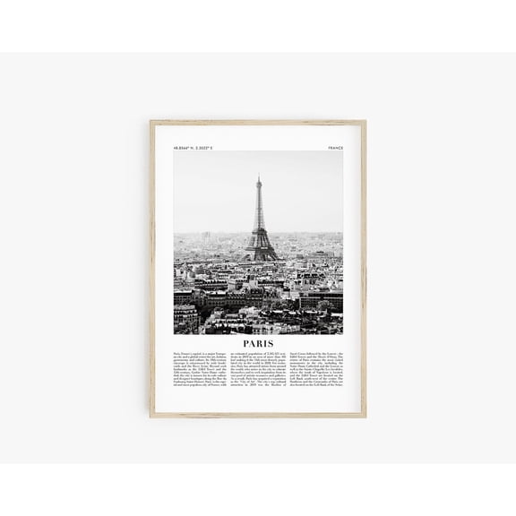 Paris France Travel Poster Black and White City Wall Art Coordinate Decoration Unframed Paper Print