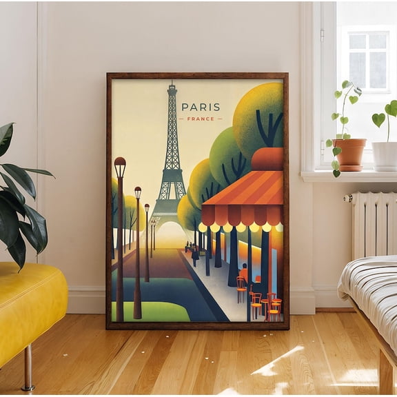 Paris France Travel Poster, Eiffel Tower Wall Art, Romantic European City 12x18 UNFRAMED