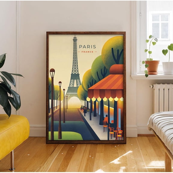 Paris France Travel Poster, Eiffel Tower Wall Art, Romantic European City 8x12 UNFRAMED