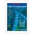 thumbnail image 1 of Paris France - Views of River Seine Eiffel Tower Notre Dame - Vintage Airline Travel Poster by Bernard Villemot c.1963 - Fine Art Matte Paper Print (Unframed) 18x24in, 1 of 4