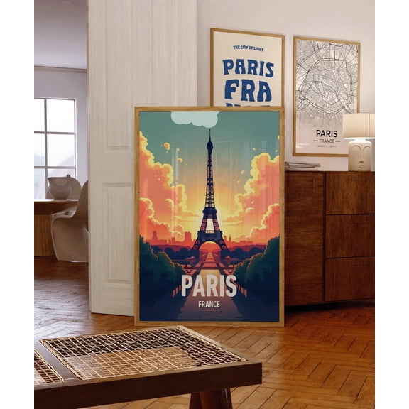 Paris France Wall Art City Map Vintage Travel Eiffel Tower Decor Unframed Paper Print
