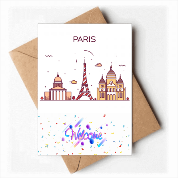 Paris French Flat Landmark Pattern Welcome Back Greeting Cards Envelopes Blank