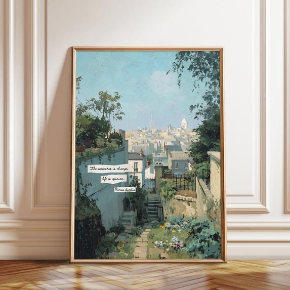 Paris Garden View City Rooftops Stoic Quote Painterly Wall Art, Unframed Paper Poster 8x10in