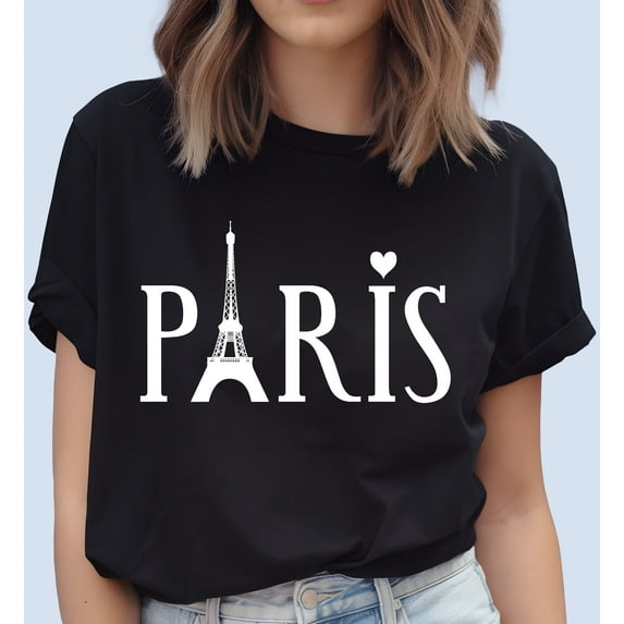 Paris Graphic Print T-Shirt For Women Casual Short Sleeve Tee 1 Pcs 100% Heavy Cotton - Comfortable Crew Neck, Soft Adorable Tees Tops