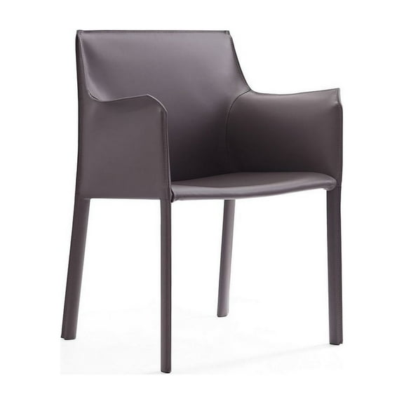 Manhattan Comfort Paris Saddle Leather & Metal Arm Chair in Gray