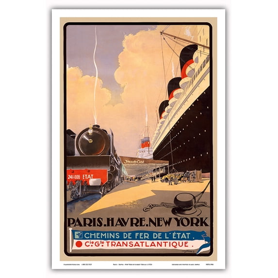 Paris Havre New York - Chemins de fer de l'État (French State Railways) - Vintage Travel Poster by Albert Sébille c.1920s - Master Art Print (Unframed) 12in x 18in