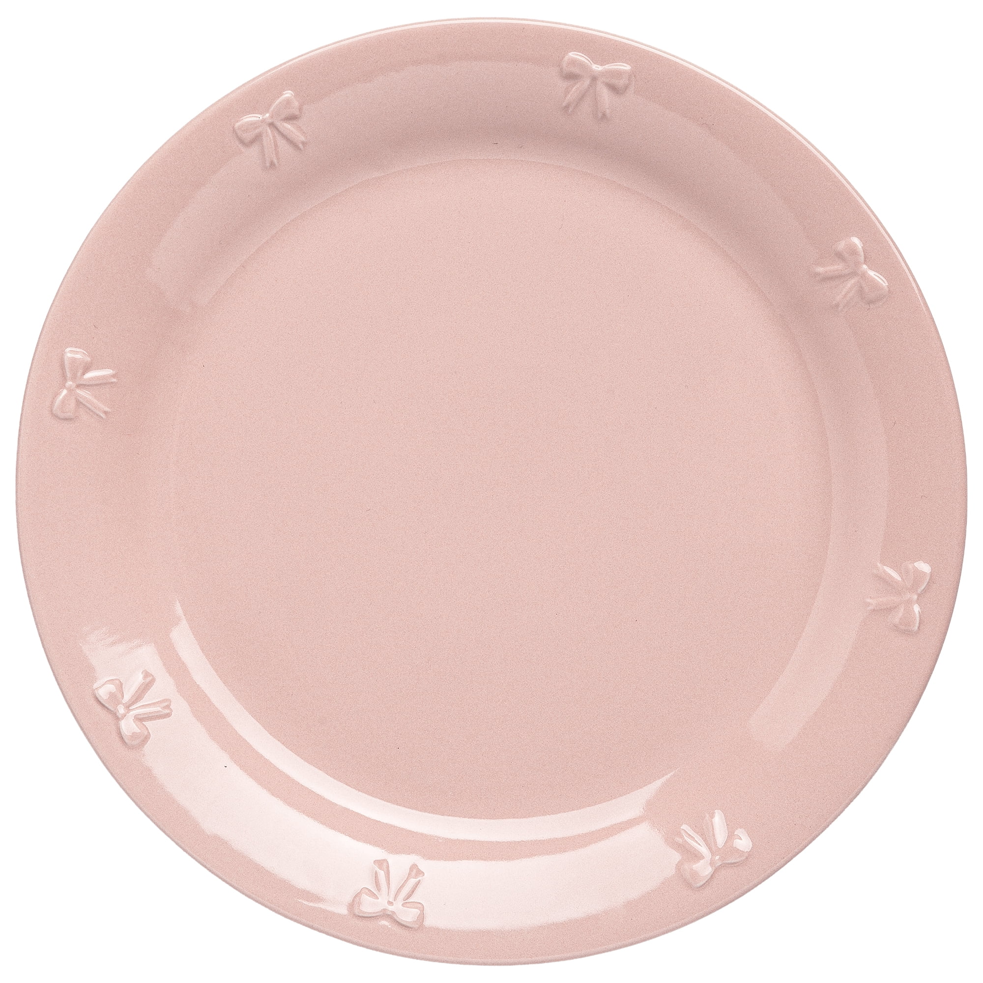 Paris Hilton London Collection 10.5-inch Stoneware Ceramic Dinner Plate, Microwave Safe, Blush Pink with Embossed Bow Detailing