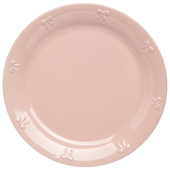 Paris Hilton London Collection Stoneware Dinner Plate, Embossed Bow Detailing, Microwave & Dishwasher Safe, 10.5-inch, Blush Pink