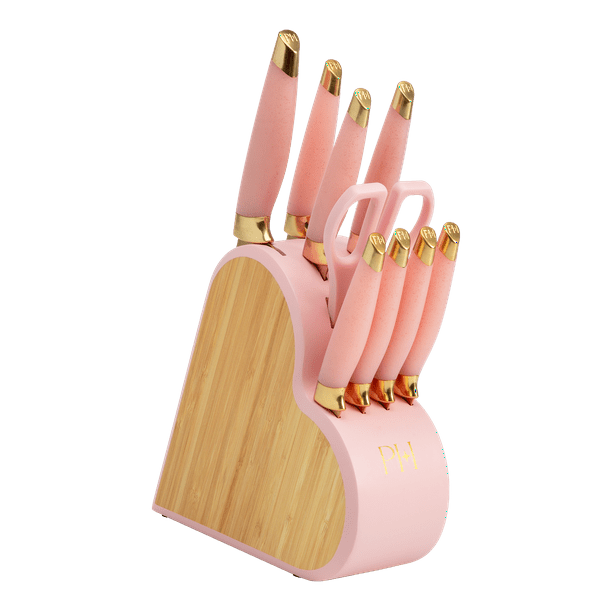 Paris Hilton 12-piece knife block set on kitchen counter