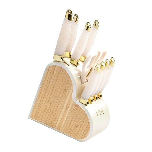 Paris Hilton HeartShaped Knife Block Set, 10 Piece Set, White Iridescent