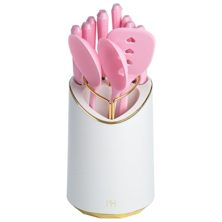 Paris Hilton 12 Piece Kitchen Utensil and Knife Set with Caddy, Pink