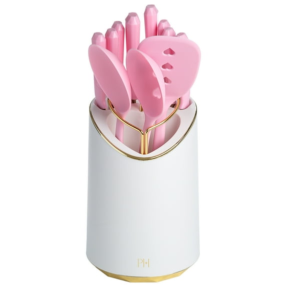 Paris Hilton 12 Piece Knife and Kitchen Utensil Set with Caddy, Pink