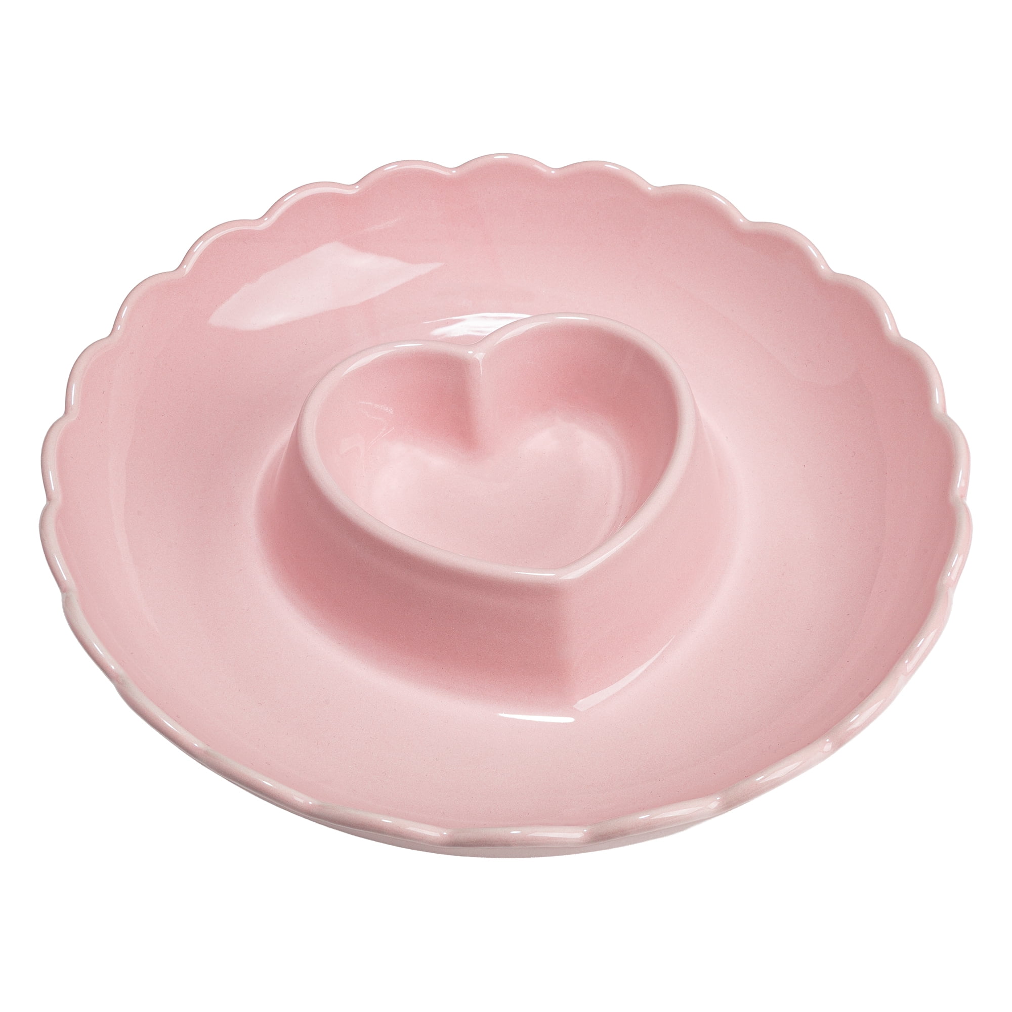 Paris Hilton Ceramic Stoneware Chip and Dip Serving Tray, 12-Inch, Scalloped Rim, Microwave and Dishwasher Safe, London Pink