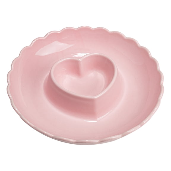 Paris Hilton Ceramic Stoneware Chip and Dip Serving Tray, 12-Inch, Scalloped Rim, Microwave and Dishwasher Safe, London Pink