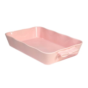 Paris Hilton Ceramic Stoneware Rectangular Lasagna Baker, 13 x 9 x 2.5 Inches, Oven Safe to 450°F, Dishwasher & Microwave Safe, Pink with Bow Handles