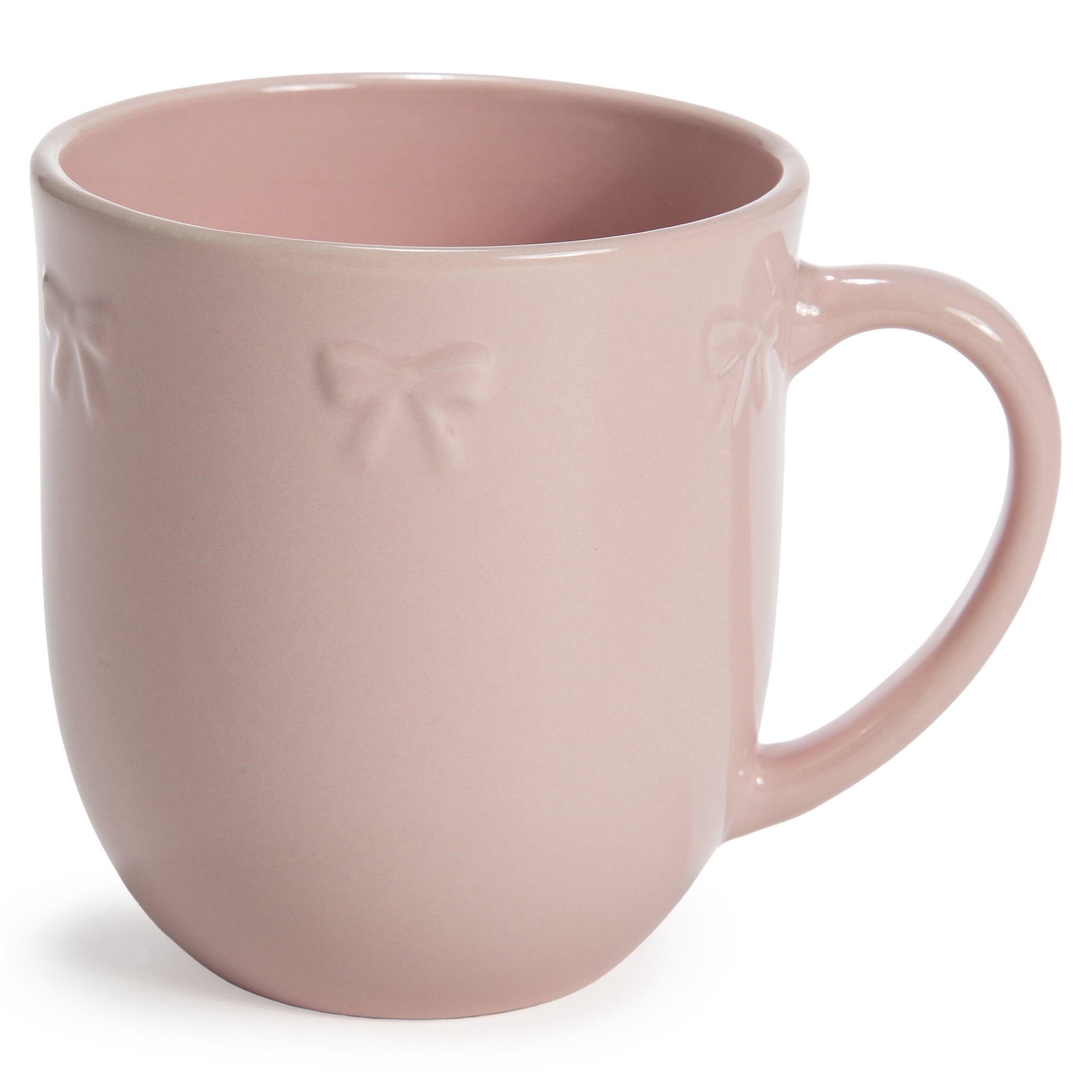 Paris Hilton London Collection Stoneware Bow Mug, Embossed Bow Detailing, Microwave & Dishwasher Safe, 16-Ounce, Blush Pink
