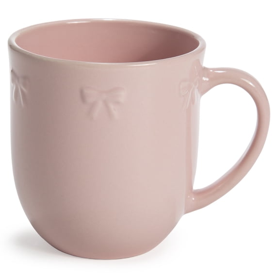 Paris Hilton London Collection Stoneware Bow Mug, Embossed Bow Detailing, Microwave & Dishwasher Safe, 16-Ounce, Blush Pink